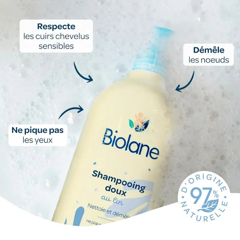 BIOLANE Shampoing Doux Bébé 350ml Nettoie et Démêle les Cheveux – 97% d’Origine Naturelle - Image 2