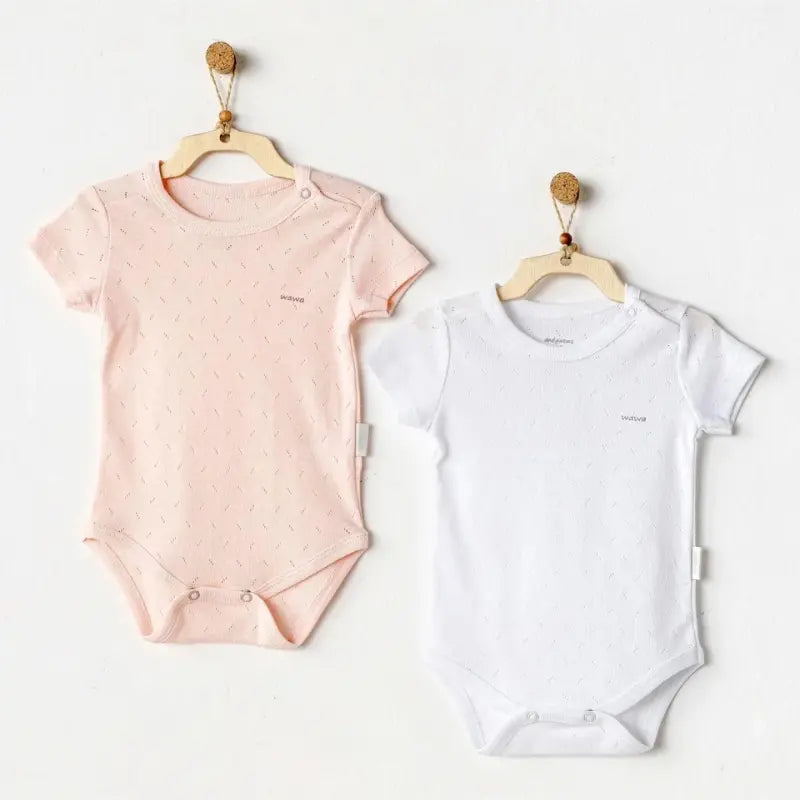 Body basique Andy Wawa Ac24704 à manches jacquard, lot de 2, rose et blanc - Image 1