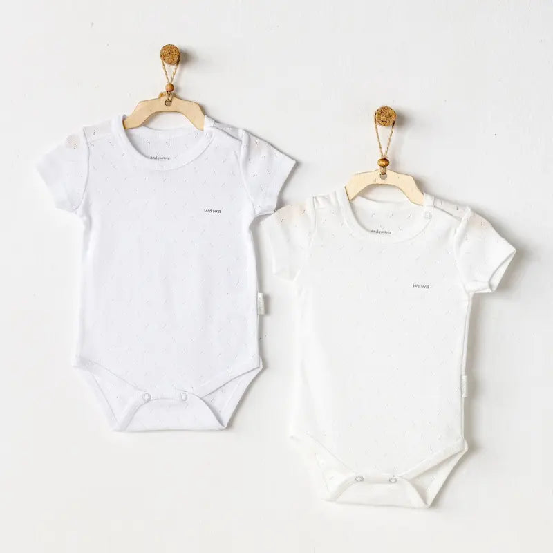 Body bébé Andywawa Jacquard à manches courtes, lot de 2, AC24704 , blanc-écru - Image 1