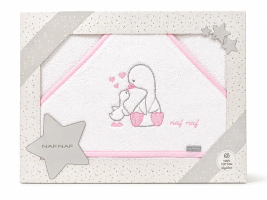 Cape de Bain à Capuche Bébé NAF NAF – Broderie Canards Rose - Image 1