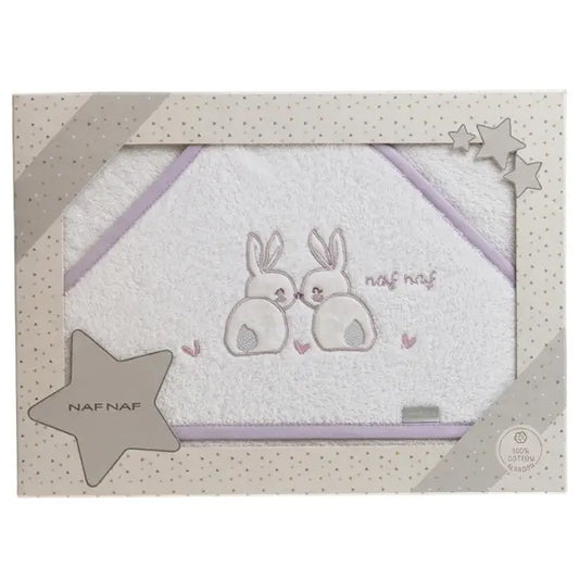 Cape de Bain Bébé NAF NAF en Coton - Motif Duo Lapins Brodés - Image 1