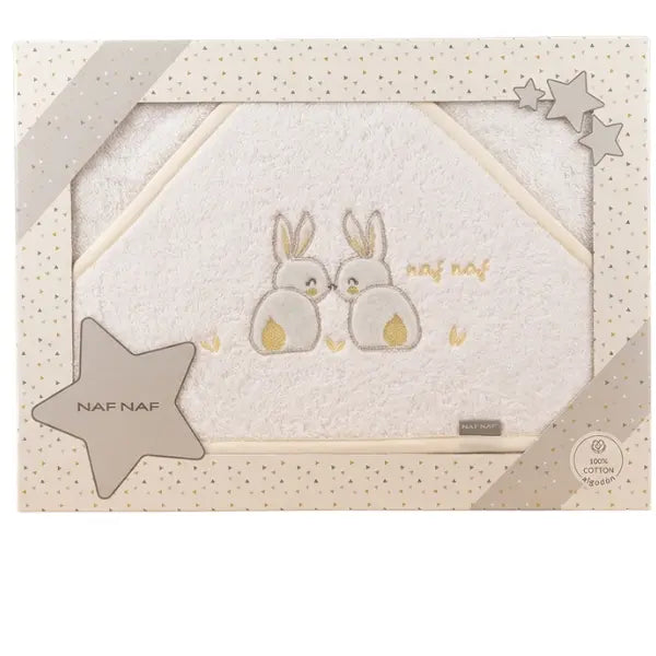 Cape de Bain Bébé NAF NAF en Coton - Motif Duo Lapins Jaune - Image 1