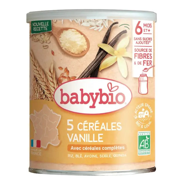 Céréales bébé dès 6 mois 5 céréales Vanille babybio - Image 1