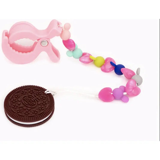 Clip sucette en silicone coloré avec attache biscuit Oreo pour bébé - Image 1