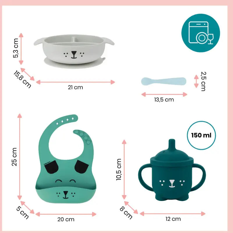 Coffret repas bébé  Vert et Gris LEARN'ISY 15-24 mois - Babymoov - Image 7
