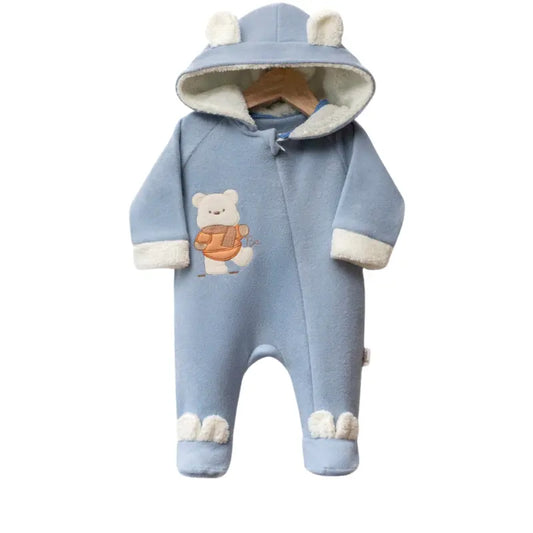 Combinaison polaire bébé avec capuche à oreilles et motif ourson - Image 1