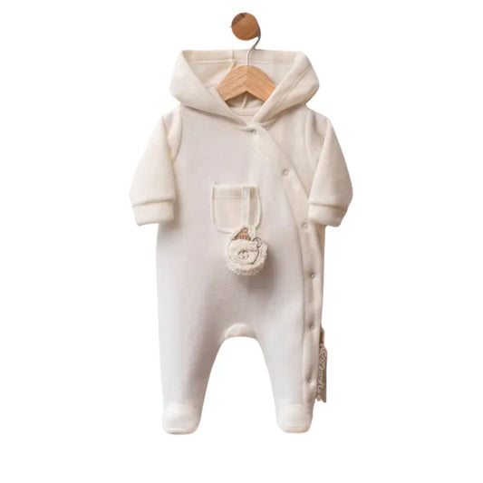 Combinaison polaire bébé avec capuche et petit pompon - Image 3
