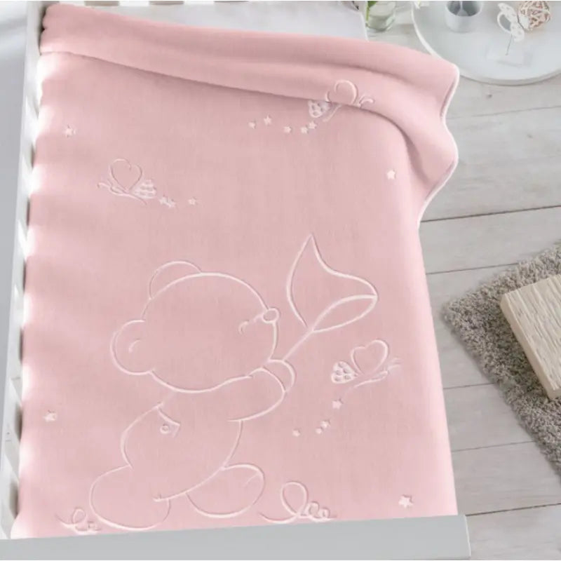 Couverture bébé rose 110 x 140 cm, modèle 6654, motif ours en peluche - Image 1