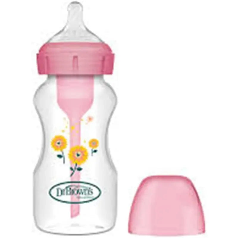 Dr. Brown's Biberon anti-coliques Large Bouche Options+ 270 ml Rose - Fleurs - Image 1