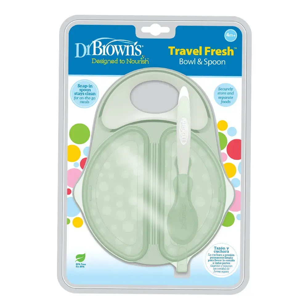 Dr. Brown’s Bol et cuillère à couvercles Travel Fresh™ 4M+  - Vert - Image 1