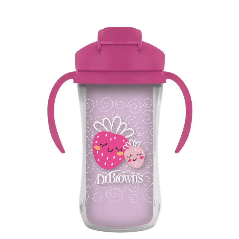 Dr. Brown's Gobelet Isotherme à Paille 300ml avec Poignées 12M+ - Rose - Image 1