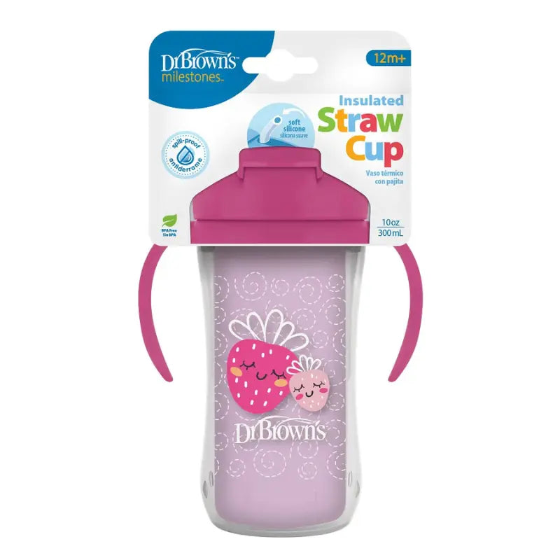 Dr. Brown's Gobelet Isotherme à Paille 300ml avec Poignées 12M+ - Rose - Image 3