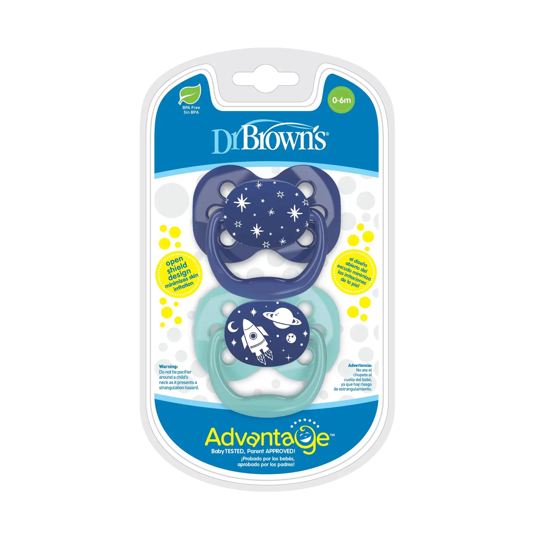 Dr.Brown’s Lot de 2 sucettes Symétriques Advantage Bleu/Vert 0-6mois - Image 1