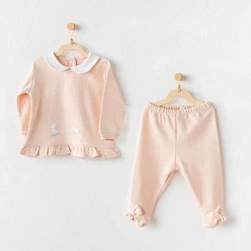 Ensemble 2 pièces pour bébé fille motif lapins mignons, rose - Andywawa - Image 2