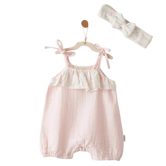Ensemble barboteuse et bandeau pour bébé fille en mousseline ANW-AC26618 - Image 1