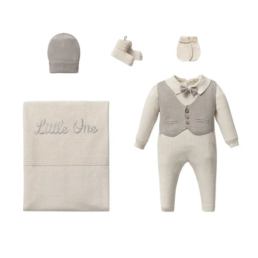 Ensemble Bébé 5 pièces Little One  Gris – Coffret Tricot Élégant Garçon 0 à 3 mois - Image 1