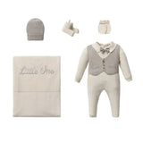 Ensemble Bébé 5 pièces Little One  Gris – Coffret Tricot Élégant Garçon 0 à 3 mois - Image 1