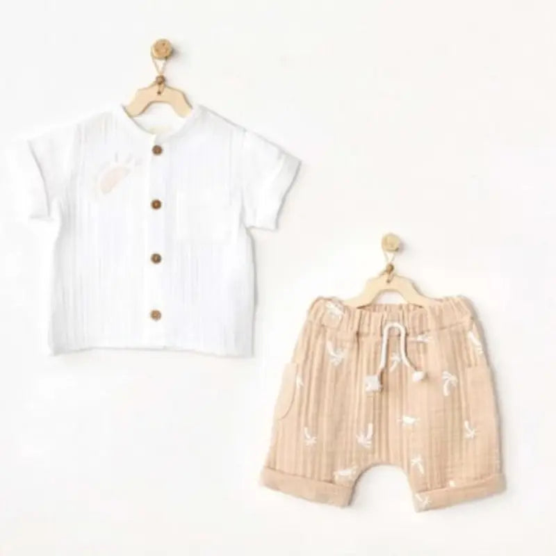 Ensemble Bébé en Mousseline 2 Pièces Blanc et Beige AC24517 – Andywawa - Image 1