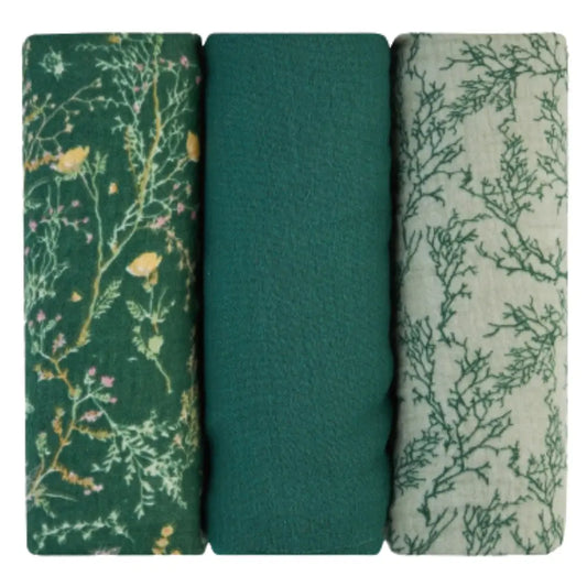 Ensemble de 3 langes en mousseline 100x100 cm vert - Image 1