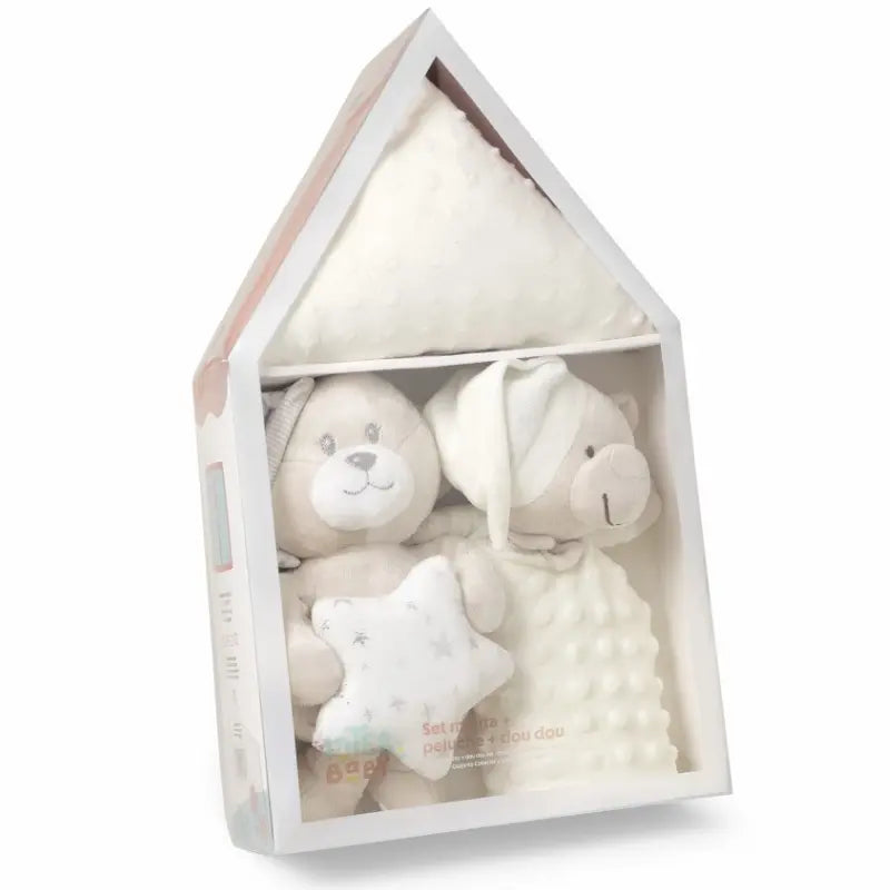 Ensemble de 3 pièces Petite Maison  Peluche + Couverture + Dou Dou Beige - Image 1