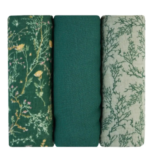Ensemble de langes en mousseline 3 pièces 75x75 cm Vert - Image 1
