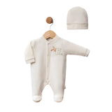 Ensemble grenouillère bébé en velours avec bonnet - Image 1