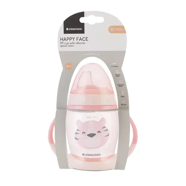 Gobelet PP avec bec verseur en silicone 200 ml Happy Face Rose - Image 2