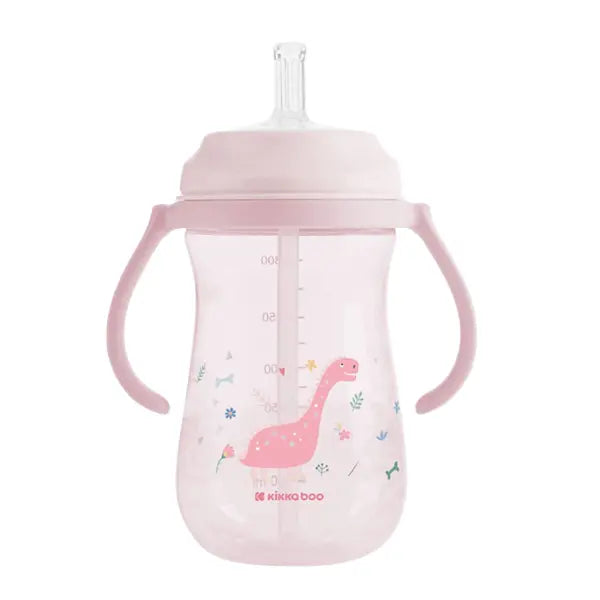 Gobelet PP avec paille en silicone 300 ml Dino World Rose - Image 1