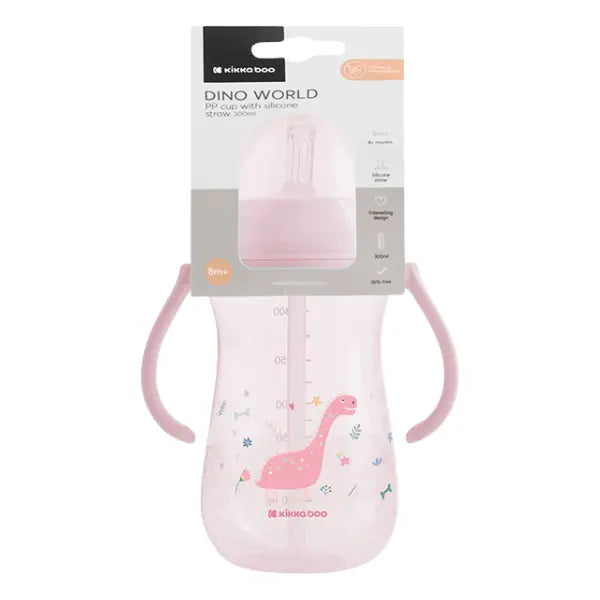 Gobelet PP avec paille en silicone 300 ml Dino World Rose - Image 2