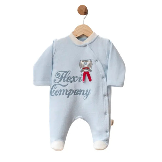 Grenouillère bébé en polaire avec détails bleus et motif - Flexi Company - Image 1