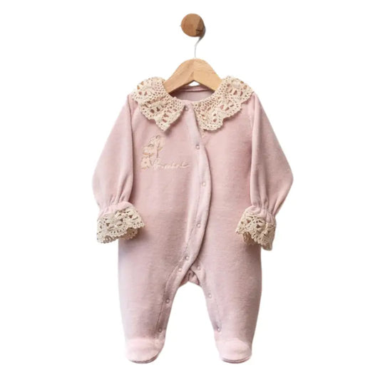 Grenouillère bébé en velours avec broderie - Image 1