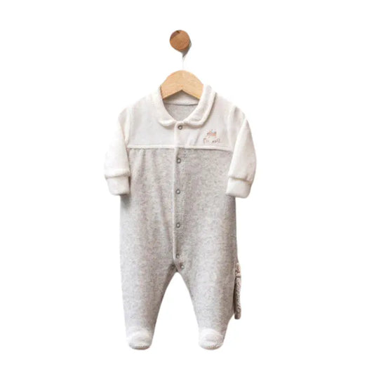 Grenouillère bébé en velours avec col Claudine et broderie - Be Well