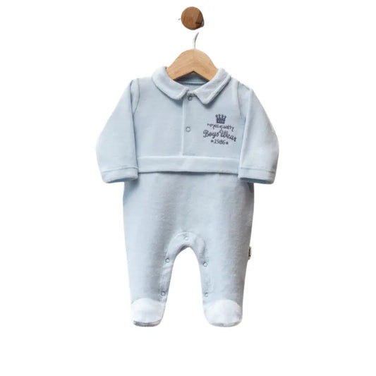 Grenouillère bébé en velours avec col et broderie couronne - Image 1