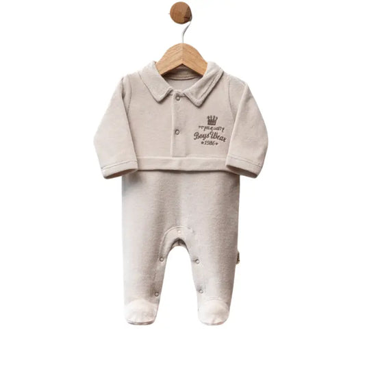 Grenouillère bébé en velours avec col et broderie couronne - Image 3