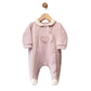 Grenouillère bébé en velours avec dentelle et broderie cœur