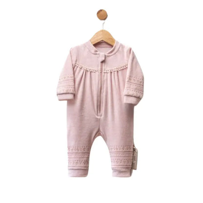 Grenouillère bébé en velours avec détails brodés