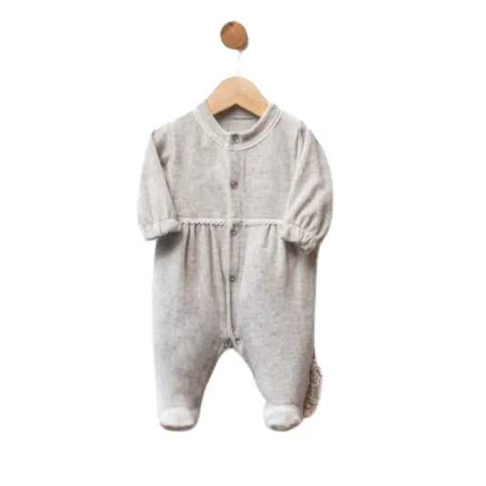 Grenouillère bébé en velours avec détails froncés - Image 1