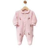 Grenouillère bébé en velours avec fleurs brodées - Image 1