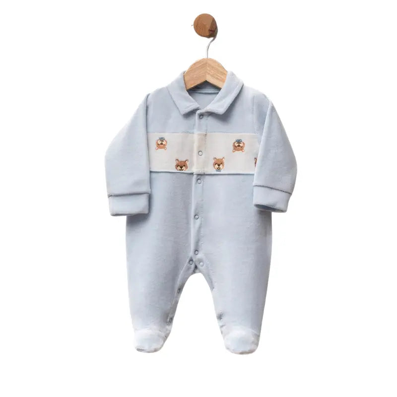 Grenouillère bébé en velours avec oursons brodés - Image 2