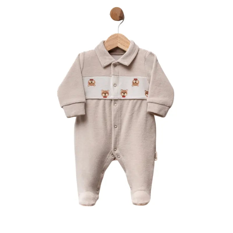 Grenouillère bébé en velours avec oursons brodés - Image 3