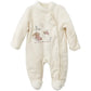 Grenouillère bébé en velours vieux rose avec broderie lapin et finitions en sherpa