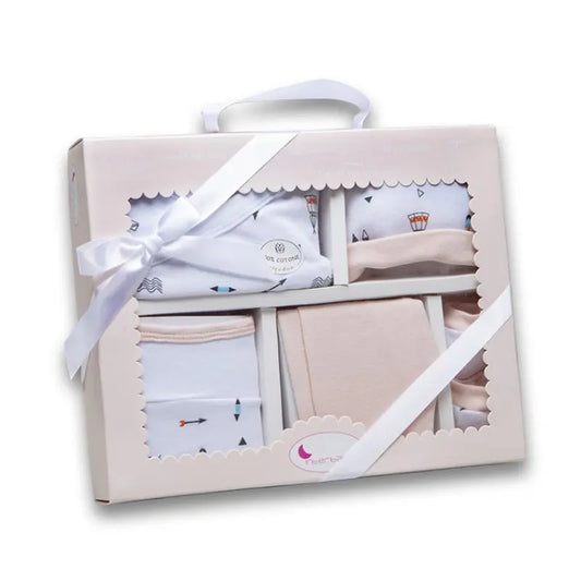 Interbaby Set 5Pcs Rose (Chemise+Pantalon+Gants+Bavoir+ChaussEttes) (0-6 Mois) - Image 1