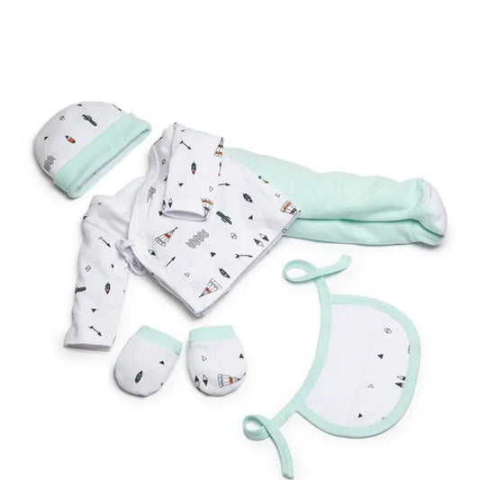 Interbaby Set 5Pcs(Chemise+Pantalon+Gants+Bavoir+ChaussEttes) (0-6 Mois) - Image 1