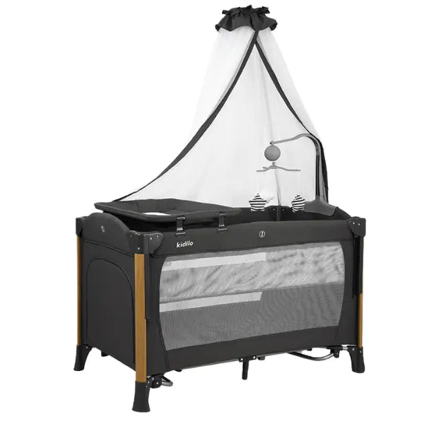 Kidilo Berceau Luxe 3 en 1 Pliable avec Moustiquaire – Lit de Voyage et Cododo T-705L - Gris - Image 1
