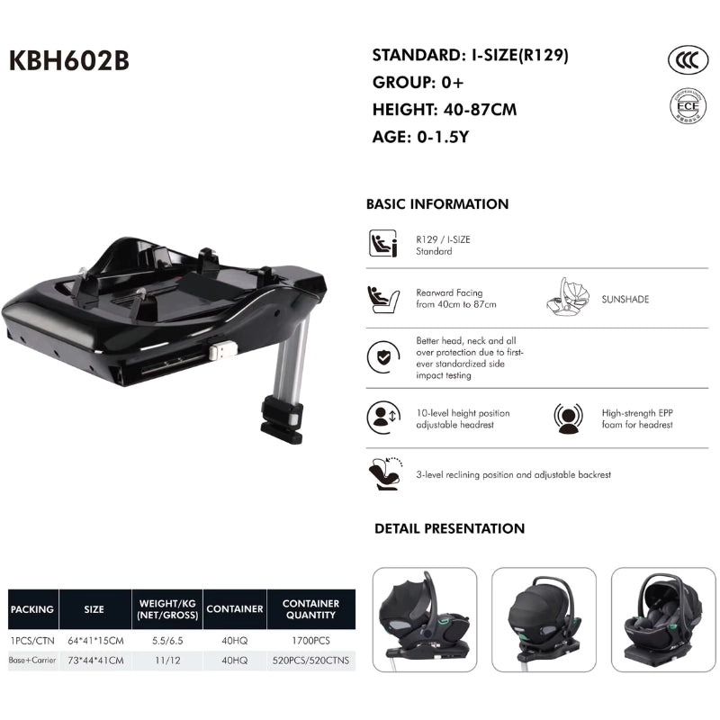Kidilo Siège Auto Bébé KBH602B – Portable et Inclinable à Plat avec Base Isofix Vert - Image 2