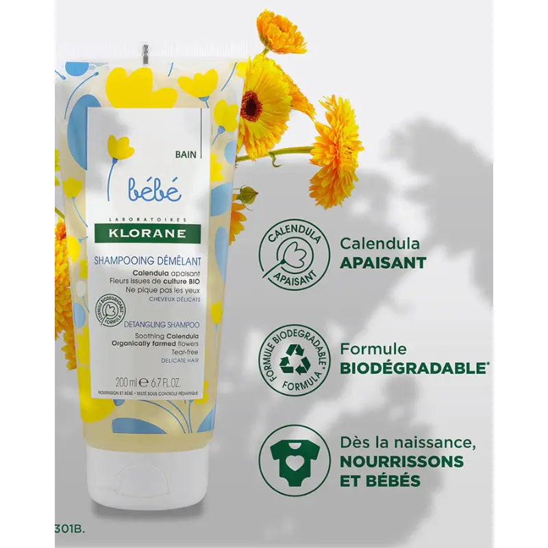 Klorane Bébé Shampooing démêlant au Calendula apaisant - 200ml - Image 2