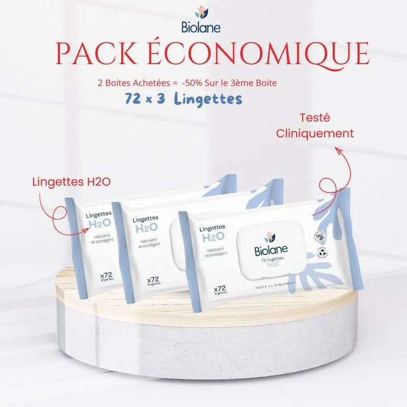 Lingettes H2O nettoient et protègent lot de 3 x 72 pièces Biolane - Image 1