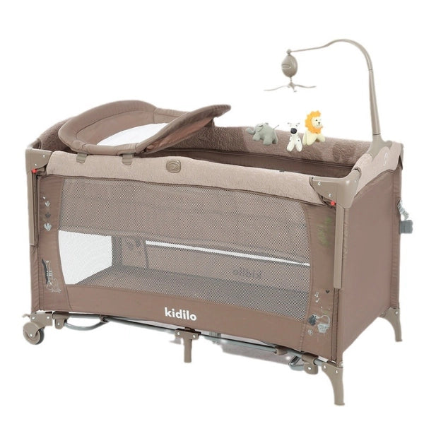 Lit Parapluie Bébé Kidilo avec Table à Langer et Mobile Musical – Beige - Image 1