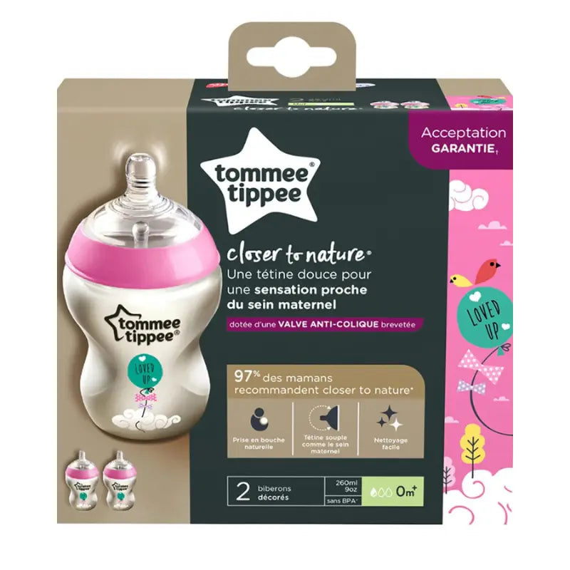 Lot de 2 Biberons Tommee Tippee Closer to Nature 0m+ Rose - 260ml - Image 3