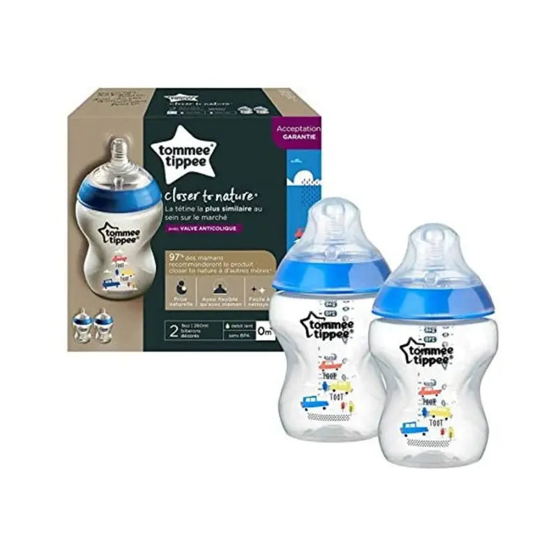 Lot de 2 Biberons Tommee Tippee Closer to Nature 0m+ Voiture - 260ml - Image 1